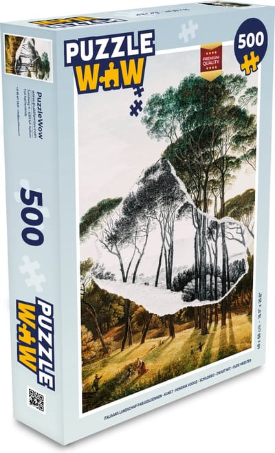 Puzzel Italiaans landschap parasoldennen - Kunst - Hendrik Voogd - Schilderij - Zwart wit - Oude meesters - Legpuzzel - Puzzel 500 stukjes