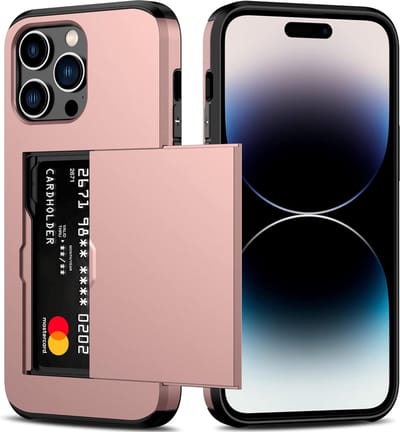 Hoesje Geschikt voor iPhone 14 Pro Max Hoesje Rose Goud - shockproof Backcover met pasjeshouder - Ruimte voor 2 pasjes