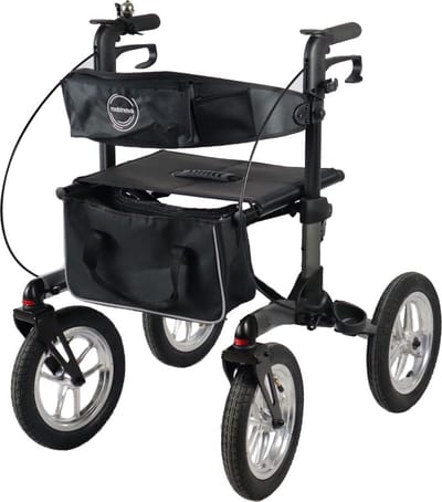 Mobinova Outdoor rollator Flex 2.0 De beste en mooiste rollator voor buiten: in park of bos, op gras, grind, zand. Klein opvouwbaar, zeer stabiel, 4 grote luchtbanden