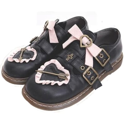 Lolita Sweet Love – chaussures rétro en dentelle avec boucle carrée et nœud papillon, chaussures à tête ronde pour filles, chaussures princesse Kawaii à talon plat, Cosplay Cos 41 black