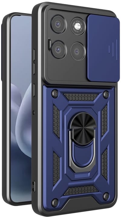 Coverup Hoesje - Geschikt voor Motorola Moto G67 / G77 / G87 Hoesje - Coverup Armor Ring Kickstand Back Cover met Camera Shield - Blauw