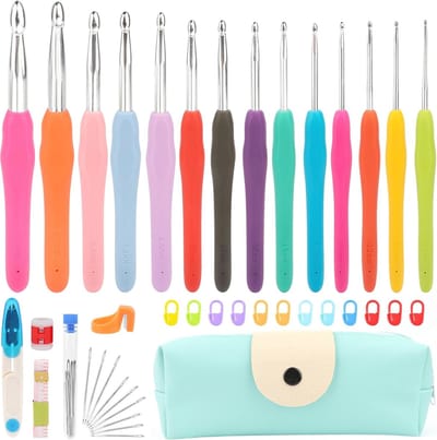 Complete Haaknaaldenset met Ergonomische Grip - 14 Kleurige Haaknaalden en Accessoires