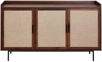 CALICOSY - Dressoir met 3 deuren in notenhoutdecor en fronten van stof L140 cm - JETSON