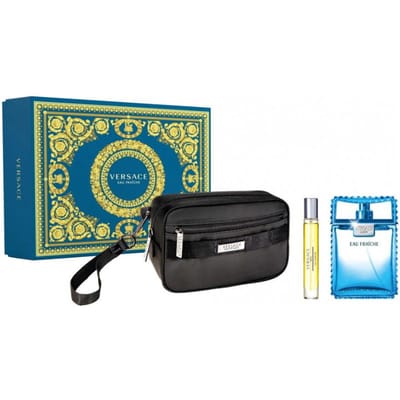 Set Versace: Eau Fraiche, Eau De Toilette, Voor Mannen, 100 ml + Eau Fraiche, Eau De Toilette, Voor Mannen, 10 ml + Versace, GWP Textiel Tasje, Zwart