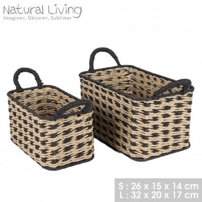 “NATURAL LIVING” set van 2 manden van papieren touw T1: 26×15×14 cm T2: 32×20×17 cm