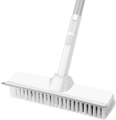 Schrobber met steel - Vloerborstel trekker - Grondig schoonmaken - Verstelbare lengte - 23 cm borstel - Wit