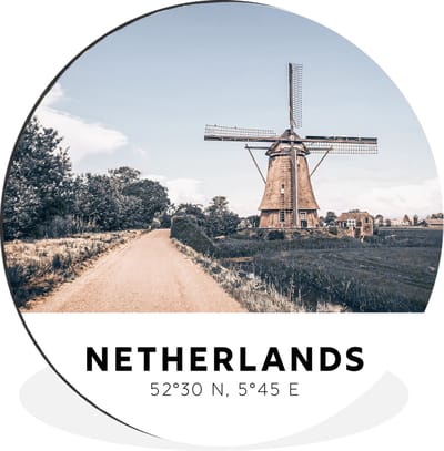 WallCircle - Wandcirkel - Muurcirkel - Nederland - Molen - Natuur - Aluminium - Dibond - 30x30 cm - Binnen en Buiten