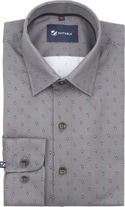 Suitable Overhemd Paisley Antraciet - Maat 39 - Heren - Casual Shirt