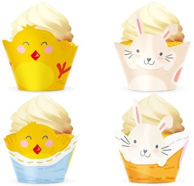 4 Paasmuffinwikkels in de vorm van konijntjes en kuikentjes