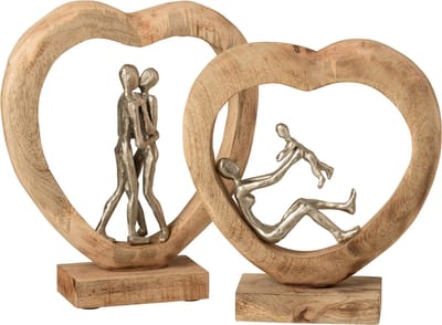 J-Line decoratie Figuur Koppel - hout/aluminium - naturel/zilver