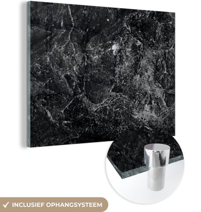 Glasschilderij - Zwart - Wit - Steen - Graniet - 120x90 cm - Wanddecoratie - Slaapkamer decoratie