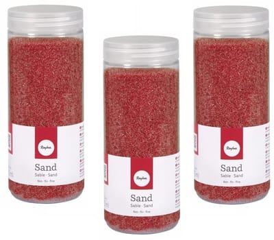 5x pakjes fijn decoratie zand rood 475 ml - decoratie - zandkorrels / knutselmateriaal