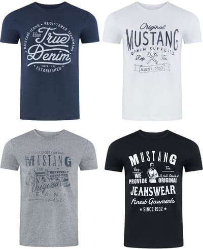 Mustang Heren T-Shirt 4er Pack regular fit Veelkleurig S Ronde Hals Volwassenen gemaakt van 100% katoen