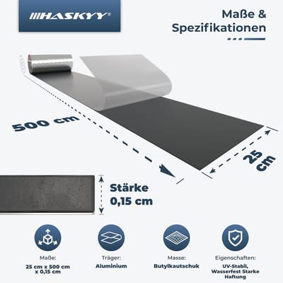 Butylband Dakreparatie - Afdichtband Aluminium - Universele Afdichting - Zelfklevend Weerbestendig - 250mm x 5m - Zilver