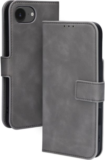 Mobiparts hoesje geschikt voor Apple iPhone 16e Apple iPhone 17e - Wallet/Boekhoesje - Eco Leer - Magneet Sluiting - Opberg vakken - Grijs
