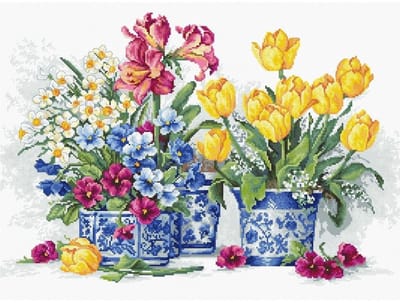 LUCA-S borduurpakket LENTETUIN- SPRING GARDEN - telpatroon om te borduren - 38 x 26 cm