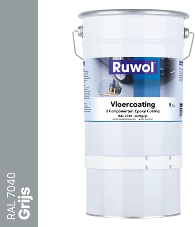 Ruwol 2K Epoxy Vloercoating Grijs (RAL 7040) 5 kg - Vloerverf - 3 populaire kleuren - Garagevloer Coating - Slijtvast, naadloos en vloeistofdicht - Eenvoudig Schoon te maken - 2 componenten verf
