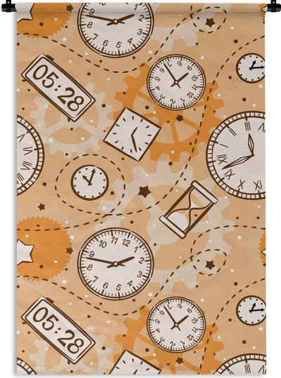 Wandkleed - Wanddoek - Patronen - Klok - Zandloper - 60x90 cm - Wandtapijt