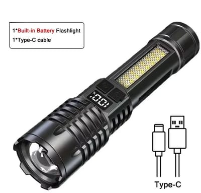 Krachtige LED Zaklamp – Oplaadbare USB-C COB Zaklamp met Zijlicht | Buitenlamp voor Camping & Noodverlichting – Inclusief Overlevingspakket voor Noodgeval, Crisis, Oorlog & Survival