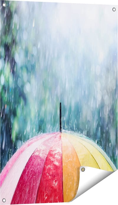 Gards Tuinposter Regenboog Paraplu met Regen - 60x90 cm - Tuindoek - Tuindecoratie - Wanddecoratie buiten - Tuinschilderij