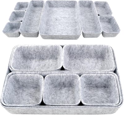 Lade-organizer, vilt, 8 stuks, stapelbare vilten organizer, lade, make-uptafel, organizer voor lade, bureau, organizer, laden voor bureau, slaapkamer, badkamer, keuken (lichtgrijs)