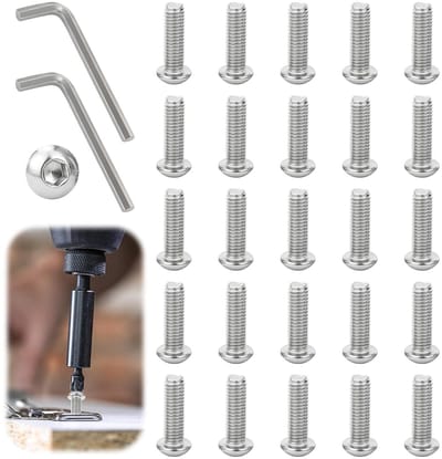 RVS M6 x 16 mm lenskop schroeven met volle draad, vlakke kop en zeskant, roestvrij voor meubelassemblage, houtbewerking en mechanische engineering