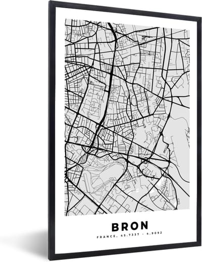 Fotolijst incl. Poster - Frankrijk – Plattegrond – Kaart – Bron – Stadskaart - 40x60 cm - Posterlijst