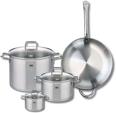 Set van 1 Koekenpan 32 cm en 3 kookpannen 12, 20 en 26 cm Elo Profi Citrin
