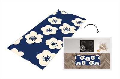 Keukenloper 120x50 cm - Keukenmat vinyl Sakura - Wit - Patroon - Japan - Keukenmatten loper - Keuken vloerkleed tapijt