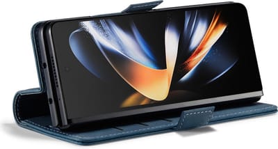 CaseMania Bookcase hoesje geschikt voor Samsung Galaxy Z Fold 6 - Effen Donkerblauw - Kunstleer