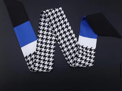 Exclusieve Klassieke Bandana – Haarband – Tas Sjaal – Handvat Tas – Hals Strik – Hoed accessoire – Riem – Shawl – Hoofdband | Houndstooth – Pied de Poule - Zwart - Wit Geruit & Kobalt – Koningsblauw | Mode | Feest – Bruiloft – Gelegenheid
