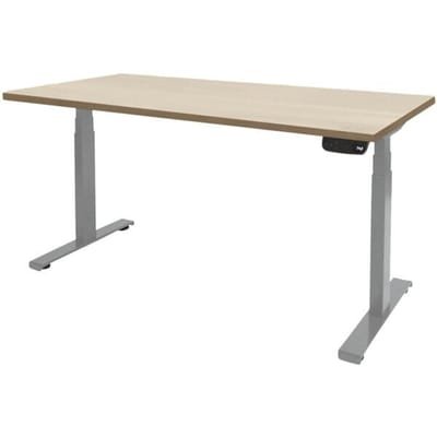 Dextro plus zit/sta 120x80cm, electrisch hoogte verstelbare werkplek, T-poot frame. Frame kleur wit (RAL9010) en blad Honey Castello.