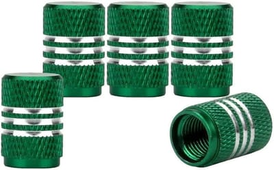 Set van 5 zilveren ventieldoppen van aluminiumlegering, groen - Perfect voor auto en motor