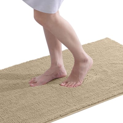 Olanly Badmat Antislip – Beige – Douchemat – Badmat Badkamer – kort pluche Chenille Badmat – 60x120 cm