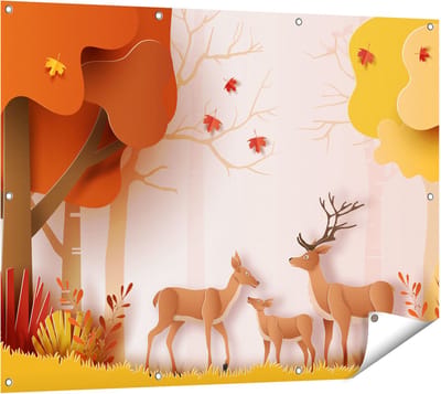 Gards Tuinposter Herten in het Bos Illustratie - Abstract - 120x90 cm - Tuindoek - Tuindecoratie - Wanddecoratie buiten - Tuinschilderij