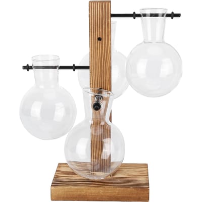 Innovatieve Hydroponische Vaas met Houten Standaard Transparante Desktop Bloemenvaas voor Thuis white