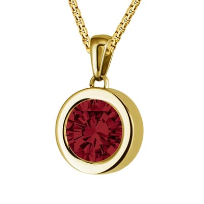 Quiges 12mm Mini Munt Hanger Goudkleurig RVS Glans met Zirkonia Donker Rood Munt en Ketting Ankerketting 42-46cm - SLSHS448