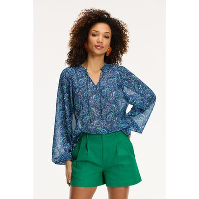 Shiwi Ladies Isa Top Paisley Blue Paisley Size: S | Blouses Outlet | Dames | Blauw