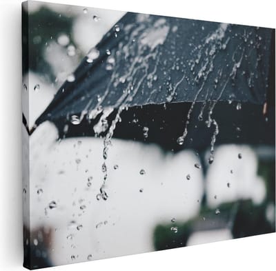 Artaza Canvas Schilderij Paraplu In De Regen - 40x30 cm - Klein - Muurdecoratie Regendruppels - Schilderijen Op Canvas Weer