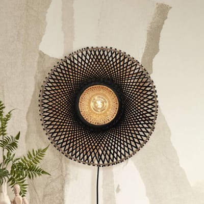 GOOD&MOJO Wandlamp Kalimantan - Bamboe/Zwart - Ø44cm - Binnen Modern