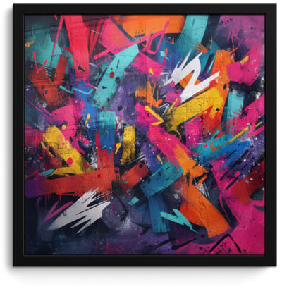 Poster in lijst - Fotolijst 40x40 cm - Posters - Abstract - Explosie - Neonkleuren - Posterlijst zwart - Decoratie - Wanddecoratie woonkamer - Muurdecoratie slaapkamer