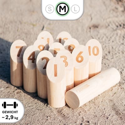 Nummer Kubb Spel Family - Houten werpspel - Rubberhout - Familieset - 12 Genummerde Kegels - Inclusief Draagtas - Familiespel voor Kinderen & Volwassenen - Zweeds zomerspel