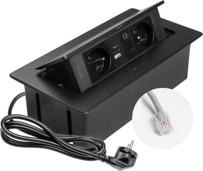 Inbouw stopcontact met 2x stopcontact, USB A+C en RJ45 voor keuken en bureau