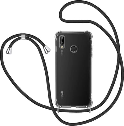 Hoesje Geschikt voor Huawei P20 Lite Hoesje met Koord transparant silicone case -Hoesje Geschikt voor Huawei P20 Lite Koord hoesje draagkoord TPU backcover - Zwart
