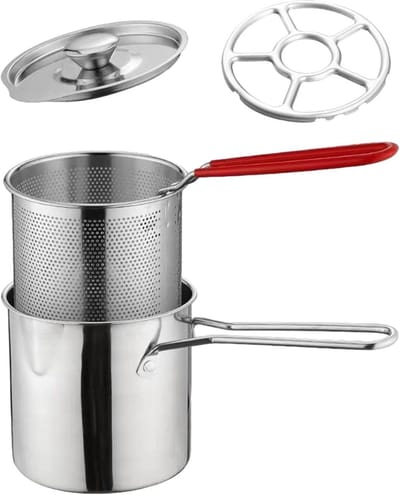 Frituurpan set - Kookpan met mand - Snel eten frituren - Roestvrij staal - 30x15x25 cm