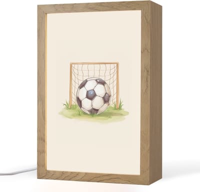 Nachtlampje 20x30 cm - Kinder lampje - Voetbal - Goal - Gras - Beige - Tafellamp kinderkamer - Slaapkamer lamp - Bedlamp kinderen - Kinderlampje stopcontact - Wandlamp babykamer - Nachtlampjes
