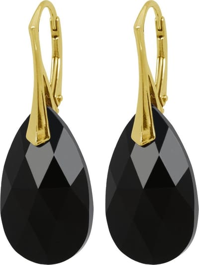 DBD - Goud Vergulde Zilveren Oorbellen - Swarovski Kristal Elements - Druppel - Mat Zwart- 22MM - Anti Allergisch