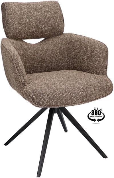 Icon Living - Armstoel Boyd - Stof Lodge Sepia - Leg Black 360° Return-System