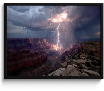 Poster in lijst - Fotolijst 80x60 cm - Posters - Bliksem - Wolken - Canyon - Posterlijst zwart - Decoratie - Wanddecoratie woonkamer - Muurdecoratie slaapkamer