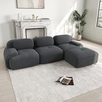 MODFU Modulaire Hoekbank – 298x178x70 cm – frameloos & ergonomisch – brede armleuningen – zachte ribstof – 32D schuim – antislip – Grijs